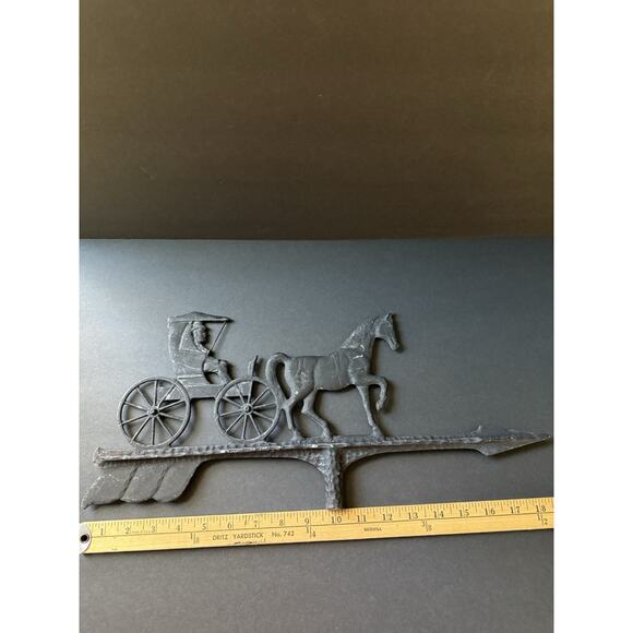 Vintage Cast Iron Horse Buggy Weathervane Equestrian Topper Black Farmhouse - Picture 8 of 10